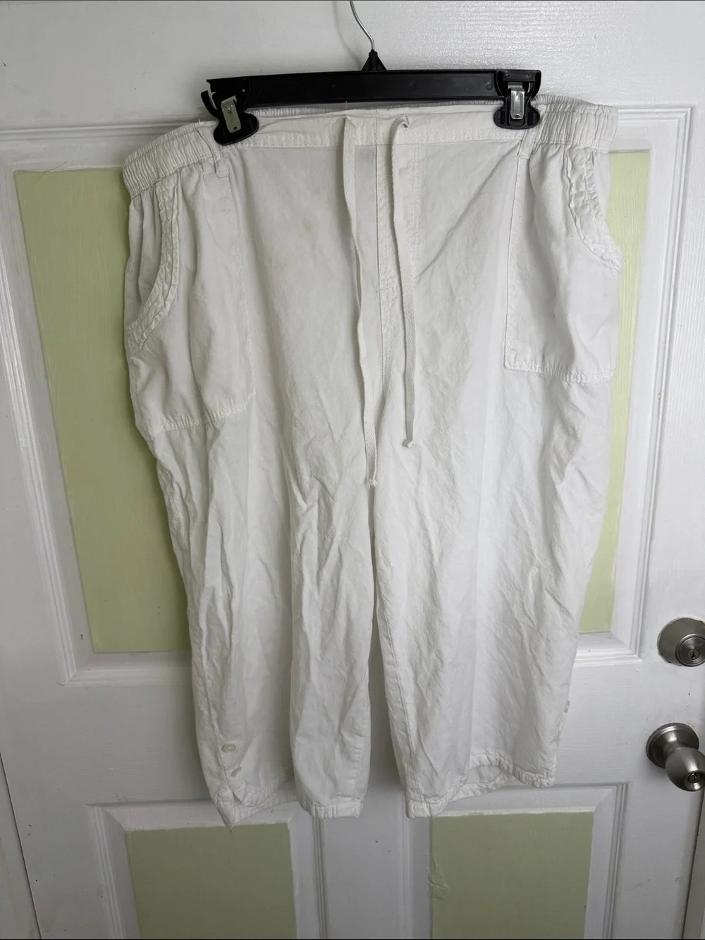 Men's White Elastic-Waist Drawstring Jogger Pants